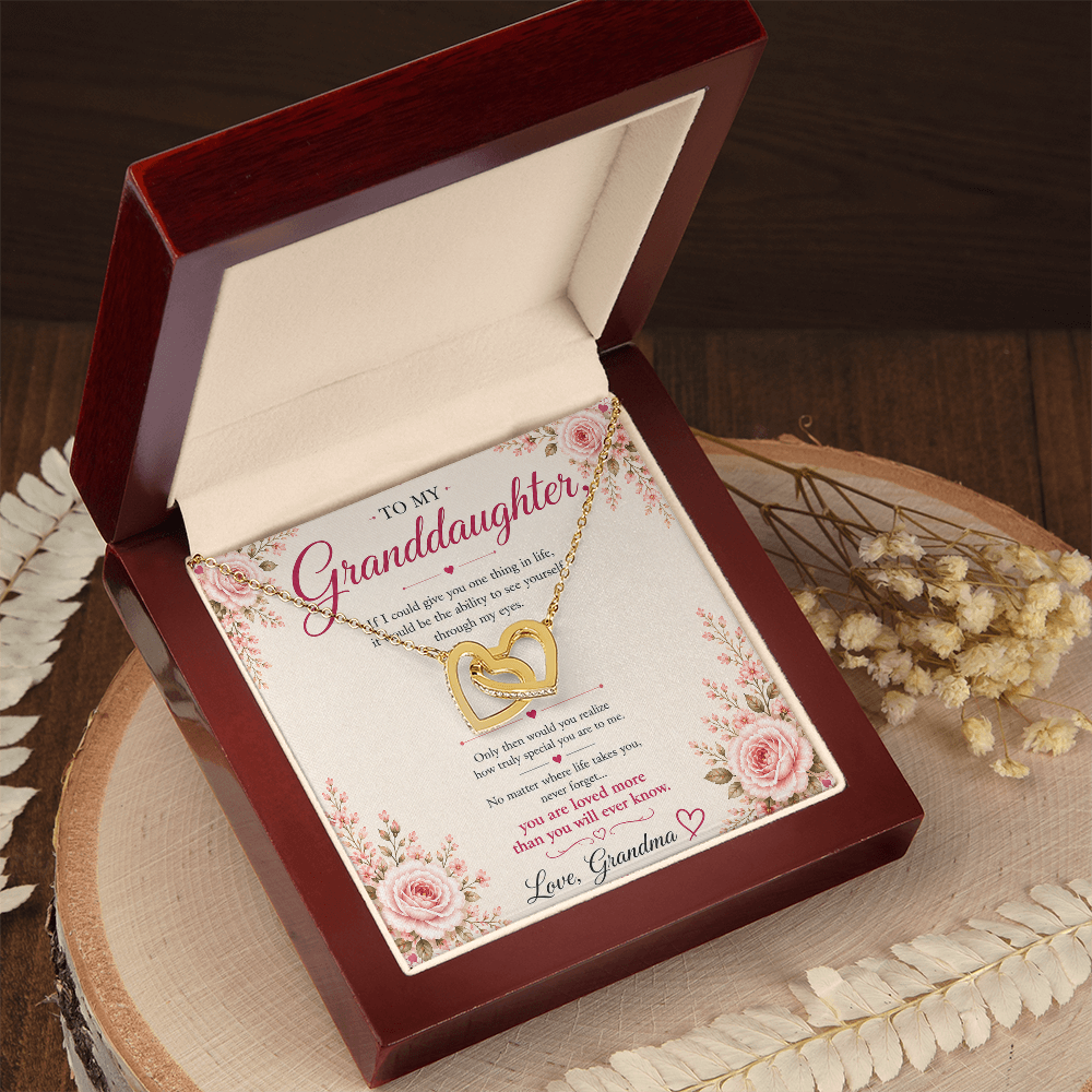 To My Granddaughter Necklace Gift from Grandma – Interlocking Hearts Necklace with Message Card – Granddaughter Gift Birthday Christmas Gift