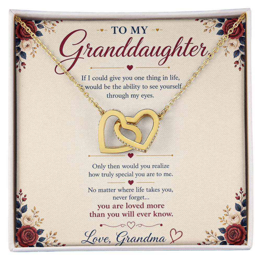 To My Granddaughter Necklace Gift from Grandma – Interlocking Hearts Necklace with Message Card – Granddaughter Gift Birthday Christmas Gift