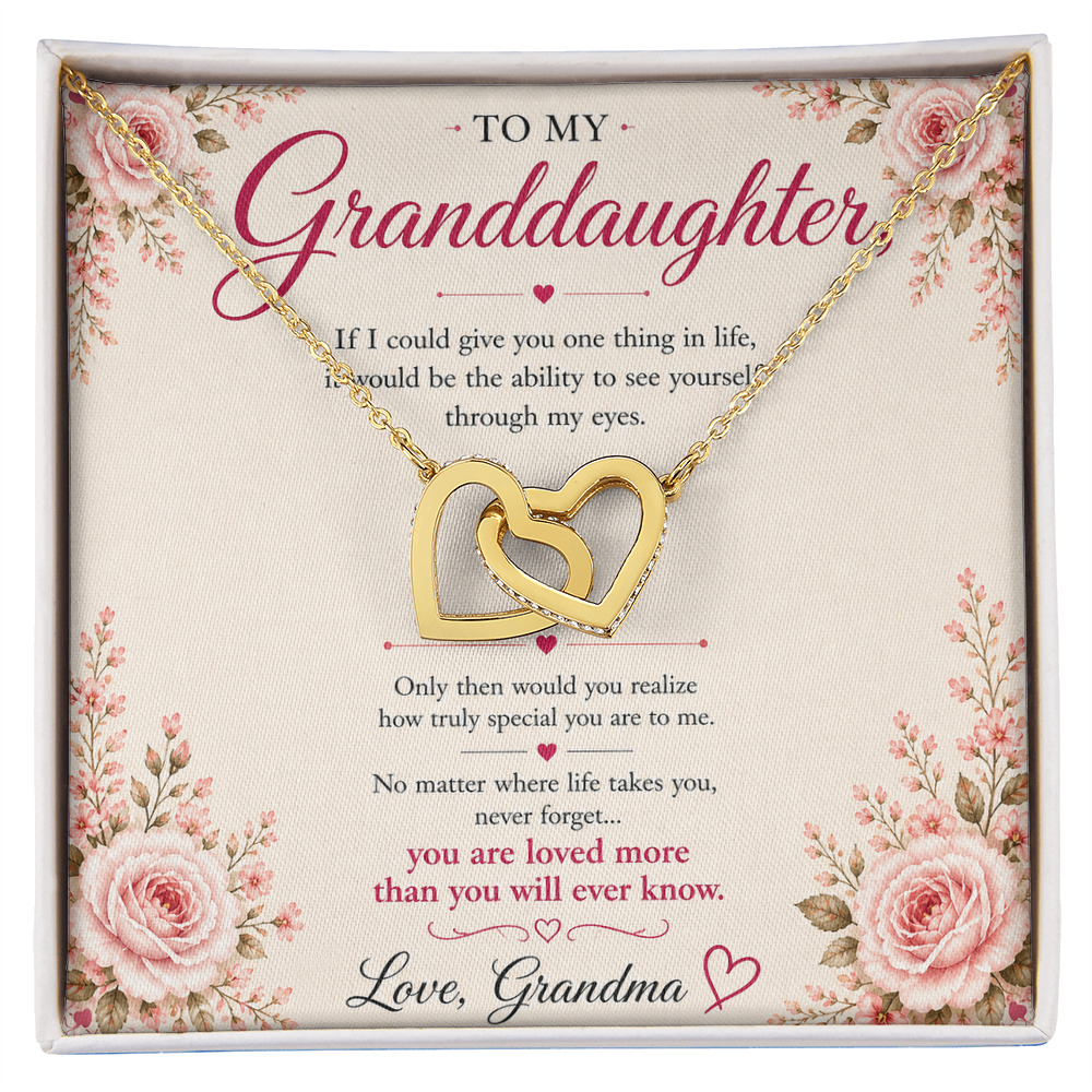 To My Granddaughter Necklace Gift from Grandma – Interlocking Hearts Necklace with Message Card – Granddaughter Gift Birthday Christmas Gift