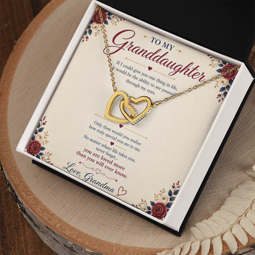 To My Granddaughter Necklace Gift from Grandma – Interlocking Hearts Necklace with Message Card – Granddaughter Gift Birthday Christmas Gift