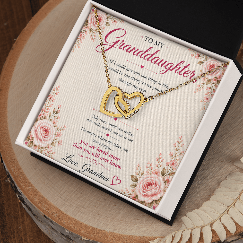 To My Granddaughter Necklace Gift from Grandma – Interlocking Hearts Necklace with Message Card – Granddaughter Gift Birthday Christmas Gift