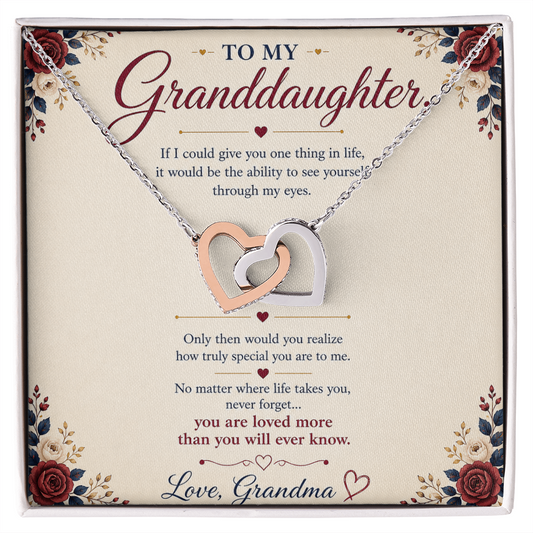 To My Granddaughter Necklace Gift from Grandma – Interlocking Hearts Necklace with Message Card – Granddaughter Gift Birthday Christmas Gift