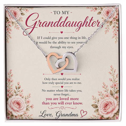 To My Granddaughter Necklace Gift from Grandma – Interlocking Hearts Necklace with Message Card – Granddaughter Gift Birthday Christmas Gift