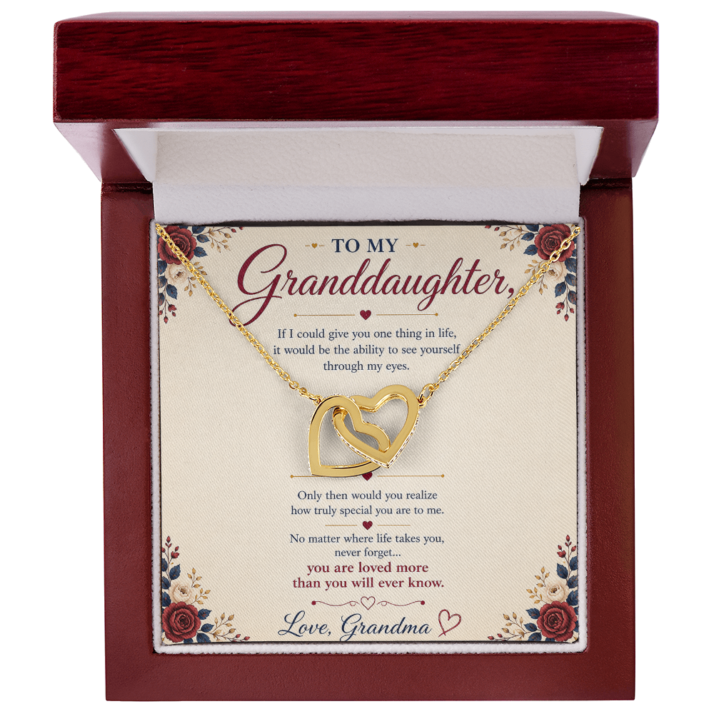 To My Granddaughter Necklace Gift from Grandma – Interlocking Hearts Necklace with Message Card – Granddaughter Gift Birthday Christmas Gift