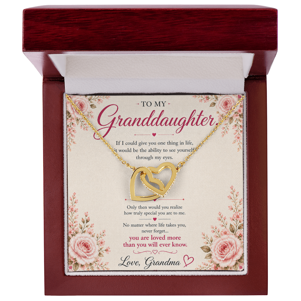 To My Granddaughter Necklace Gift from Grandma – Interlocking Hearts Necklace with Message Card – Granddaughter Gift Birthday Christmas Gift