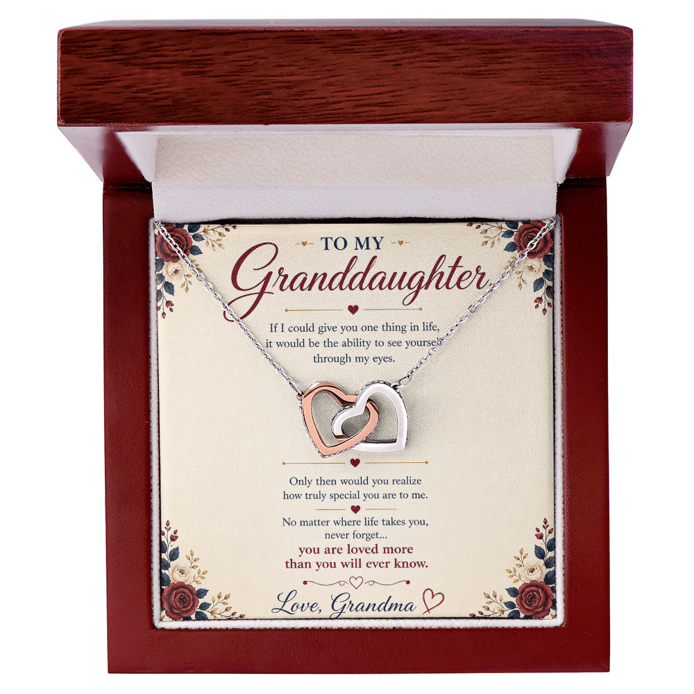 To My Granddaughter Necklace Gift from Grandma – Interlocking Hearts Necklace with Message Card – Granddaughter Gift Birthday Christmas Gift