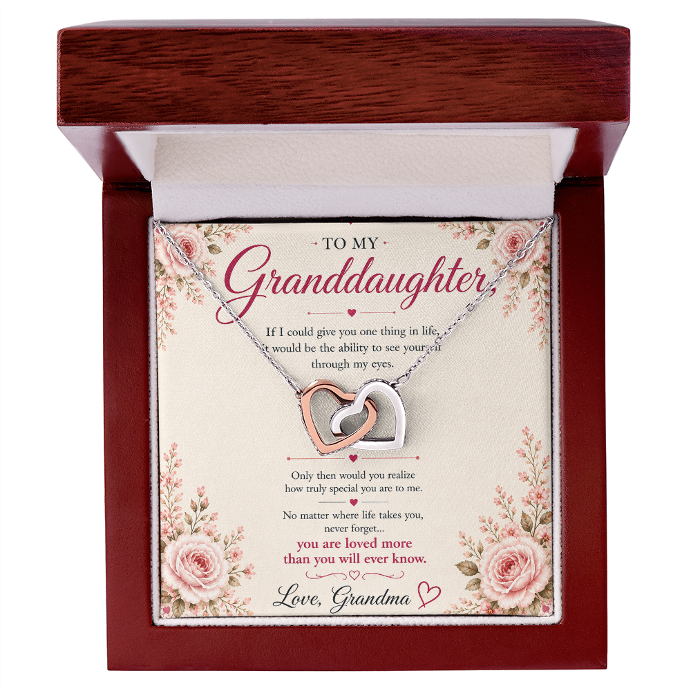To My Granddaughter Necklace Gift from Grandma – Interlocking Hearts Necklace with Message Card – Granddaughter Gift Birthday Christmas Gift