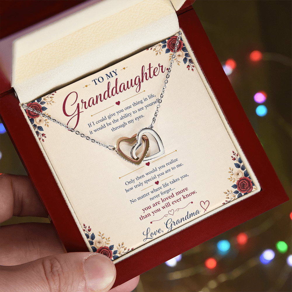 To My Granddaughter Necklace Gift from Grandma – Interlocking Hearts Necklace with Message Card – Granddaughter Gift Birthday Christmas Gift