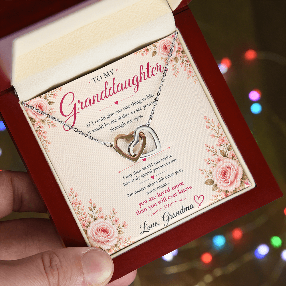 To My Granddaughter Necklace Gift from Grandma – Interlocking Hearts Necklace with Message Card – Granddaughter Gift Birthday Christmas Gift